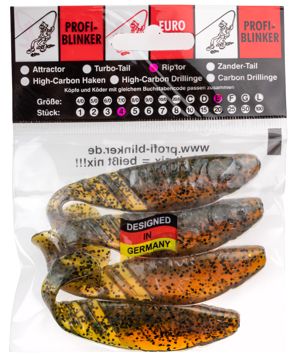 ProfiBlinker Riptor Größe E 10cm Kaulbarsch / Glanz-Effekt / 4er Pack 