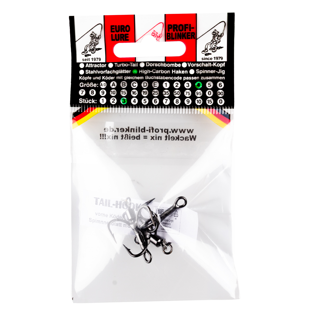 ProfiBlinker Tail-Hook Drilling xx-strong / Titan / Größe 4 / Edelstahl-Splintring / 3er Pack 