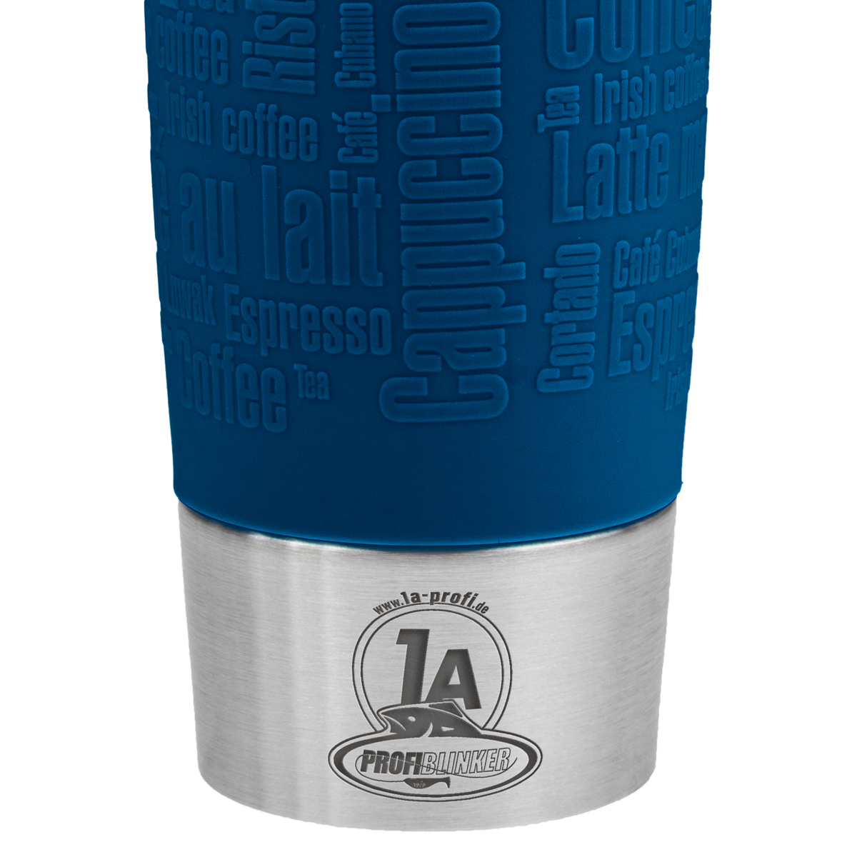 ProfiBlinker Thermobecher Emsa Travel Mug 360ml blau mit Gravur Motiv ''Ohne Fortschritt keine Fische!''