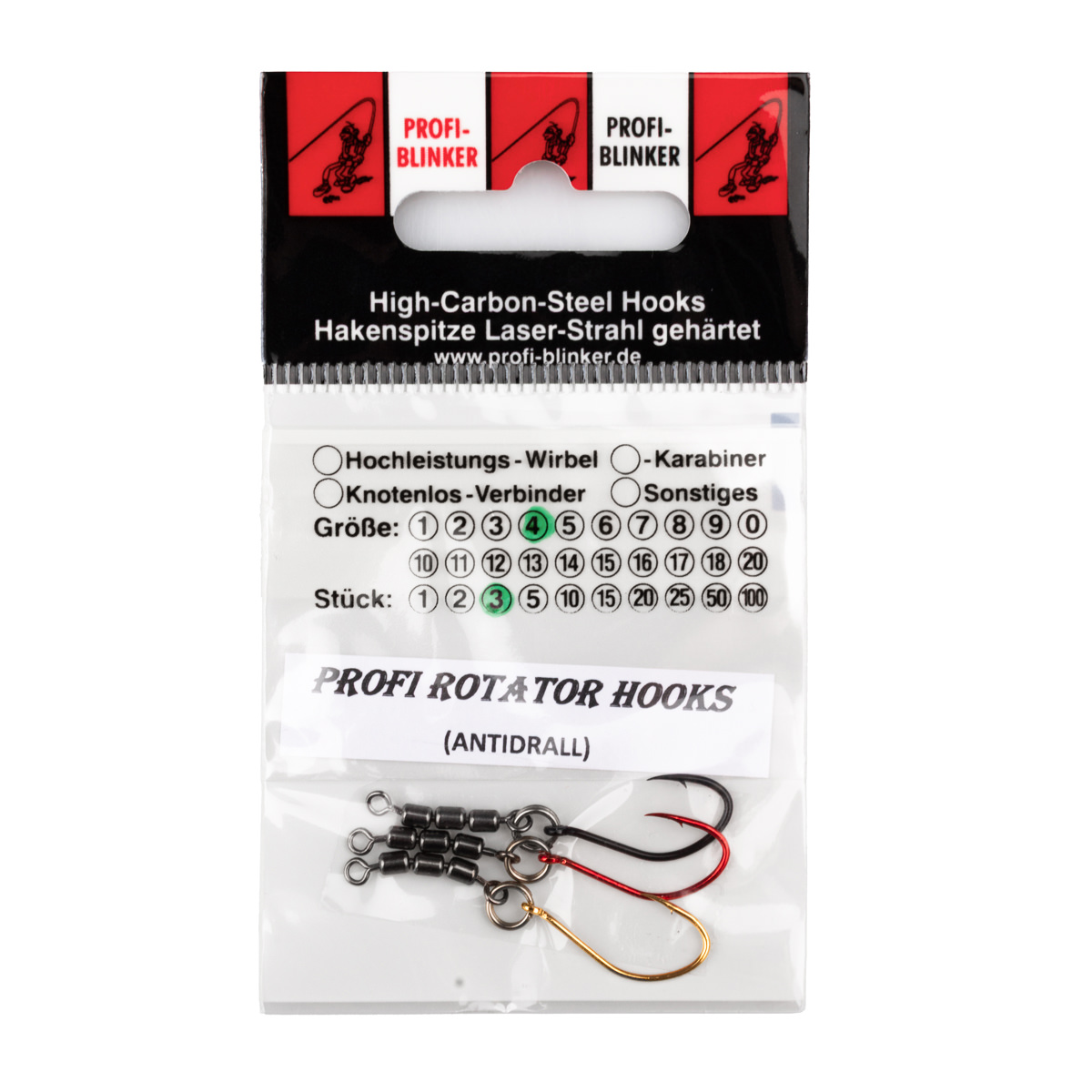 ProfiBlinker Rotator Hooks Antidrall / Wahnsinnshaken mit High-Speed Wirbel / Hakengröße 4 / Wirbelgröße 14 / 3 Stück
