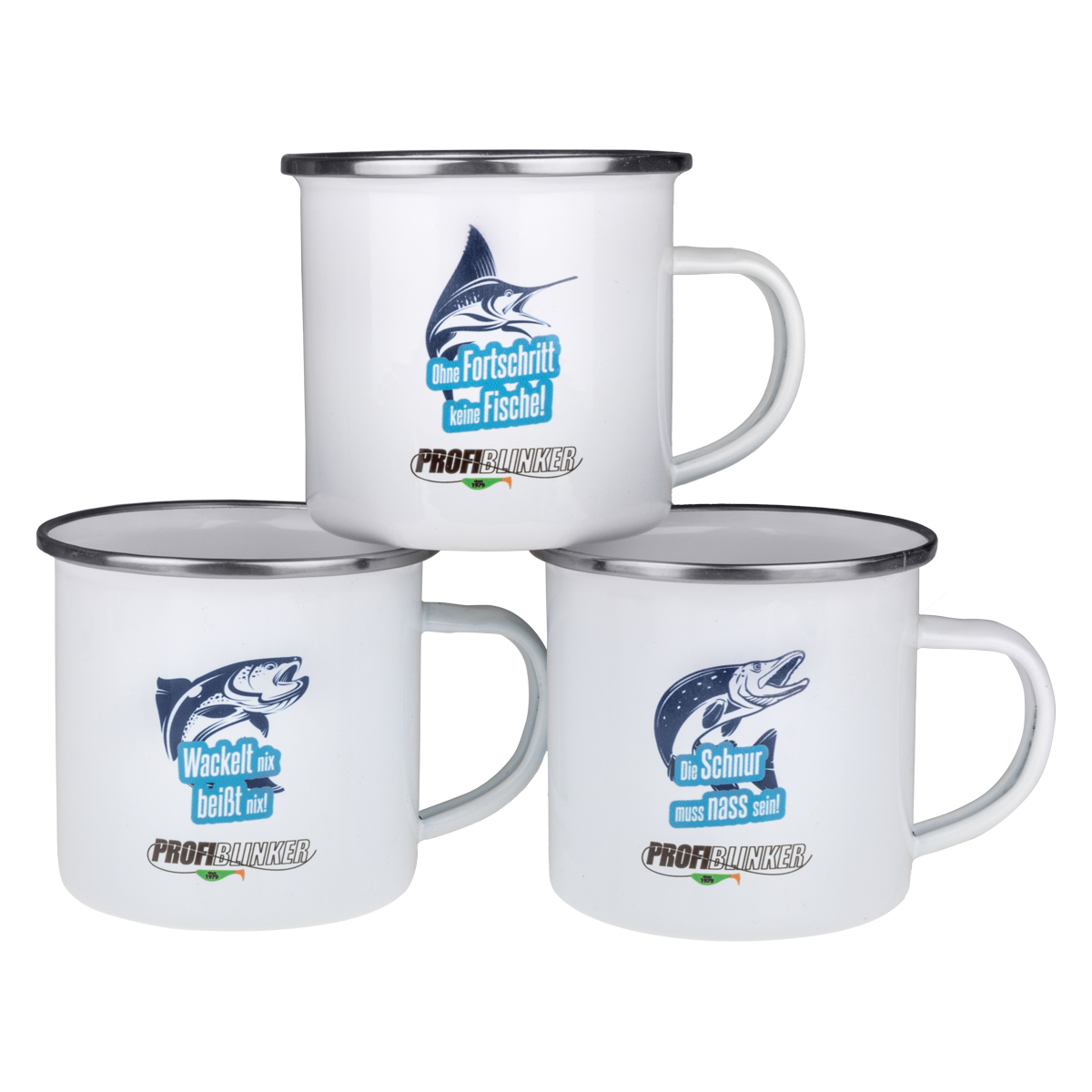 ProfiBlinker Kaffeepott Emaille weiß - Motiv "Ohne Fortschritt keine Fische" 