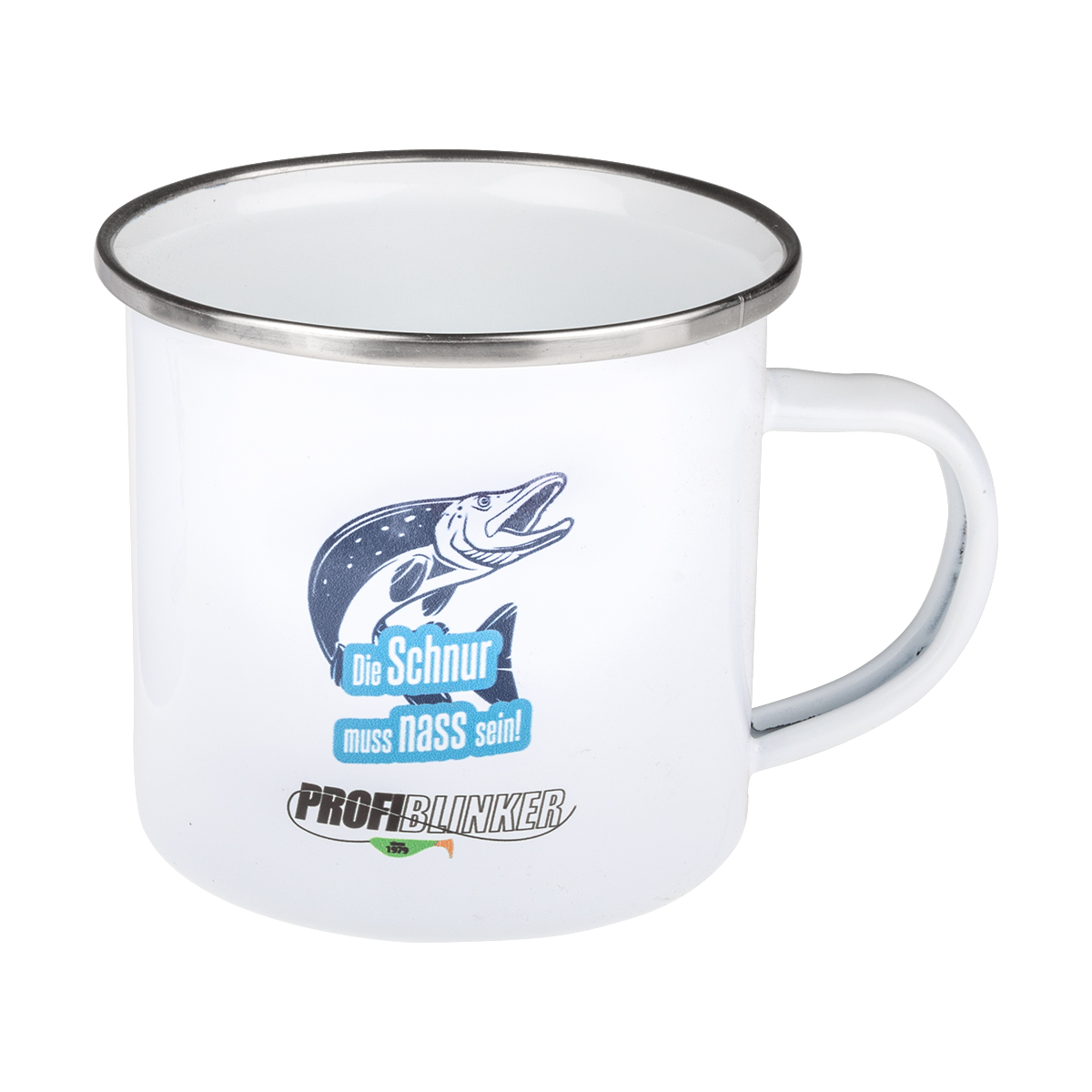 ProfiBlinker Kaffeepott Emaille weiß - Motiv "Die Schnur muss nass sein" 