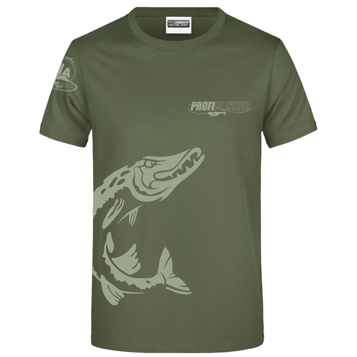 ProfiBlinker Tshirt olive Motiv Hecht Größe 2XL 