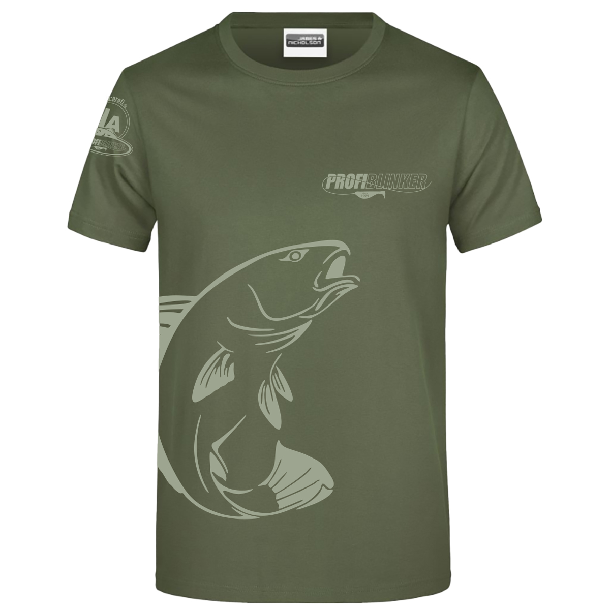 ProfiBlinker Tshirt olive Motiv Forelle Größe L 