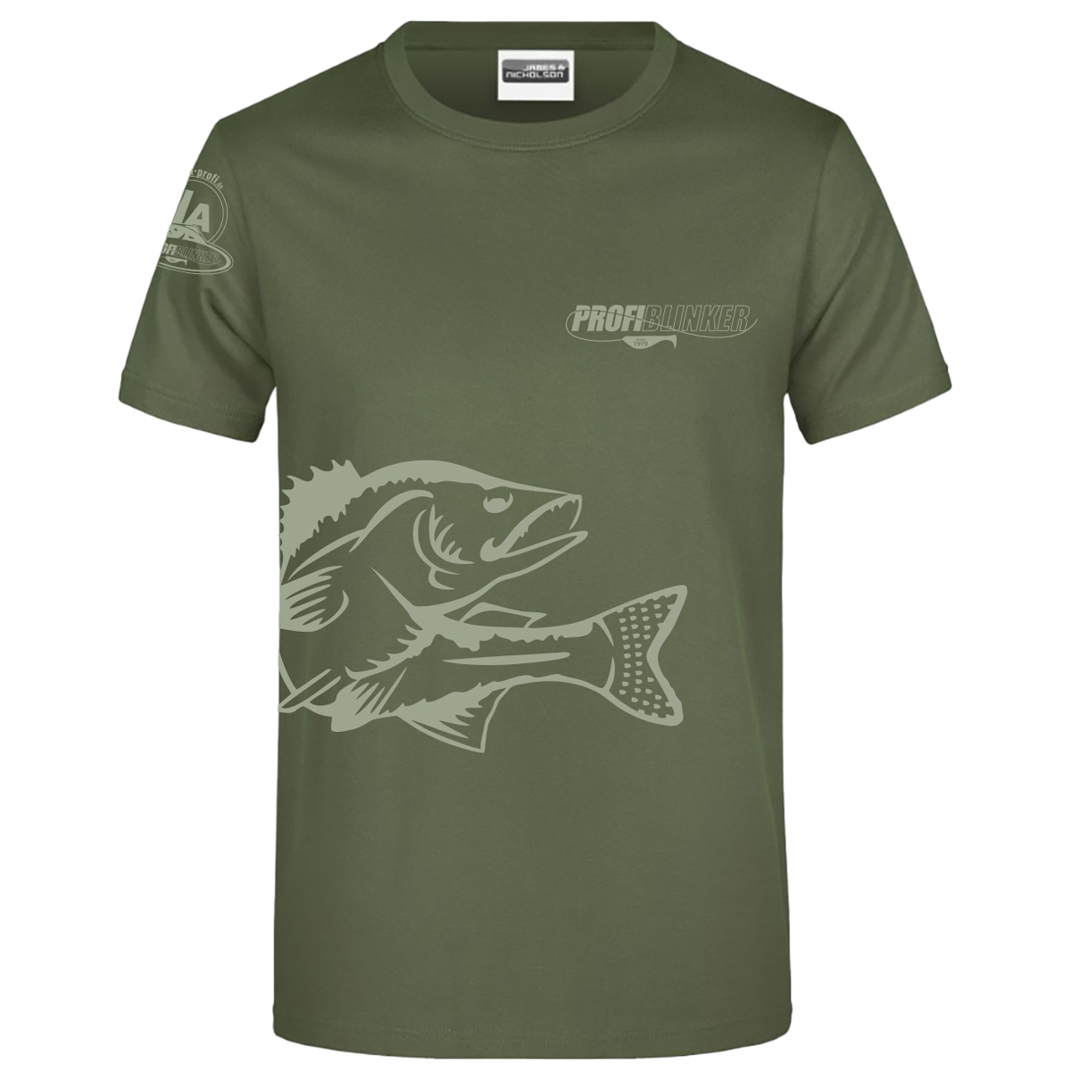 ProfiBlinker Tshirt olive Motiv Zander Größe L 