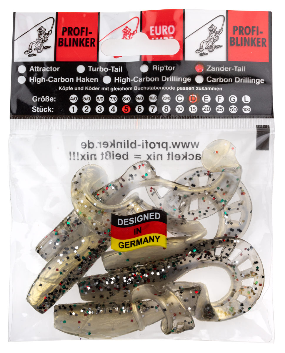ProfiBlinker Zandertail Größe D 10cm Perl / Perlmutt-Weiß / Gold-Metallisierend / 5er Pack 