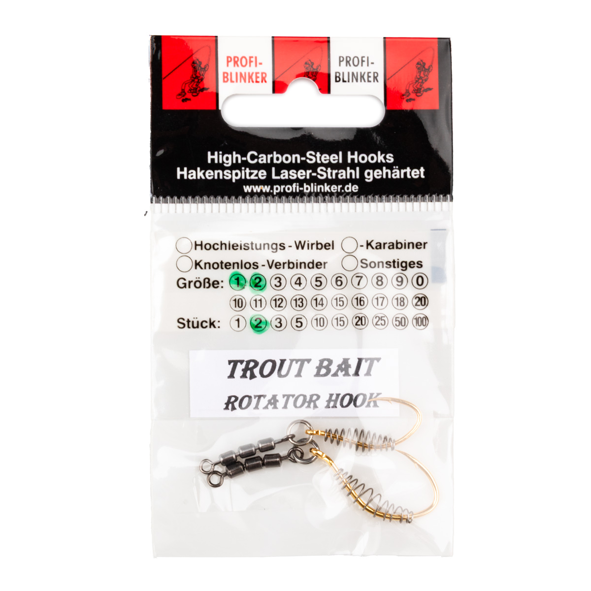 ProfiBlinker Trout Bait Rotator Hooks Antidrall / Wahnsinnshaken mit Teigspirale / Hakengröße 8+10 / Wirbelgröße 18+20 / 2 Stück