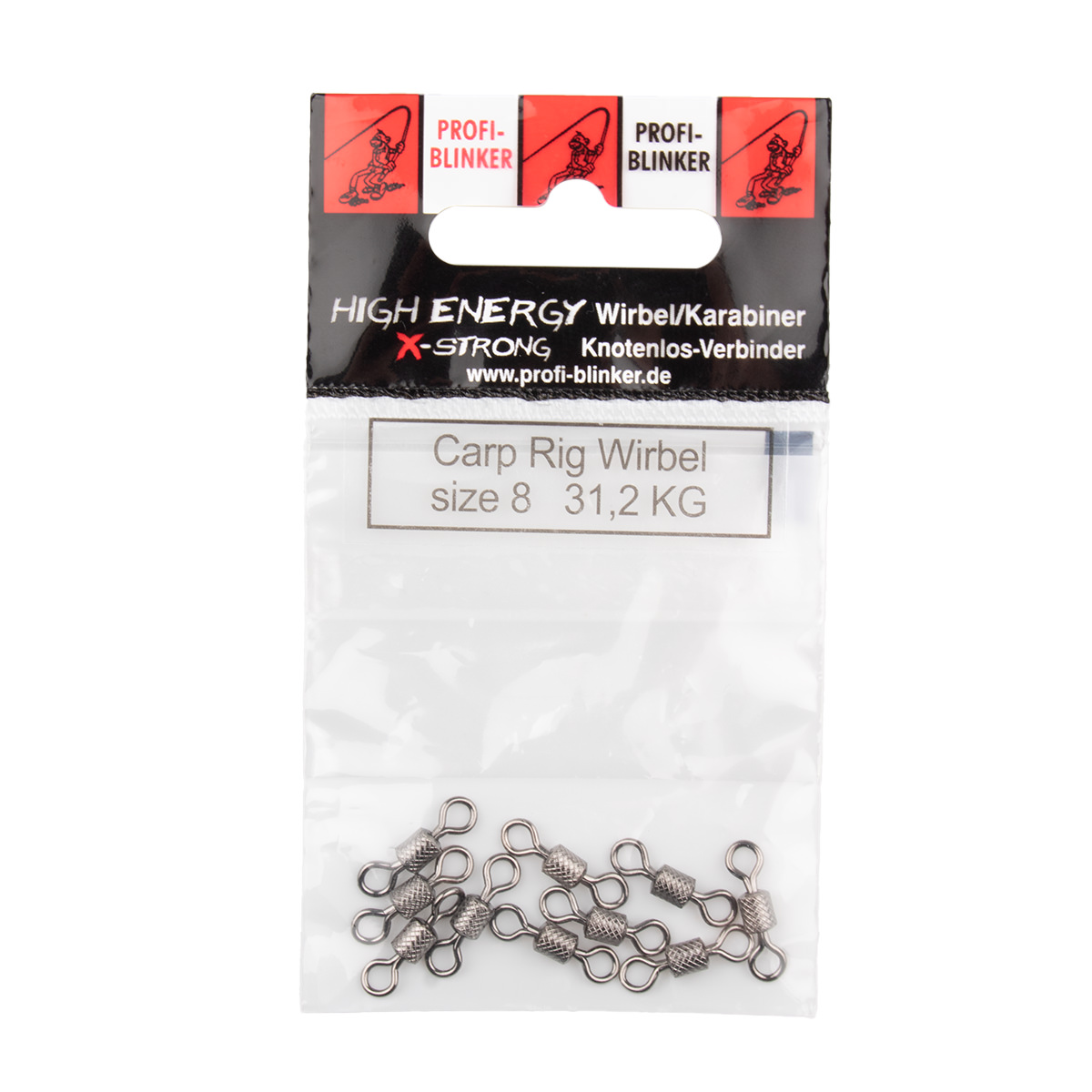ProfiBlinker High Energy X-Strong Boilie-Rig Wirbel Schwarz  / Tragkraft 31,2kg / Größe 8 / 10 Stück 
