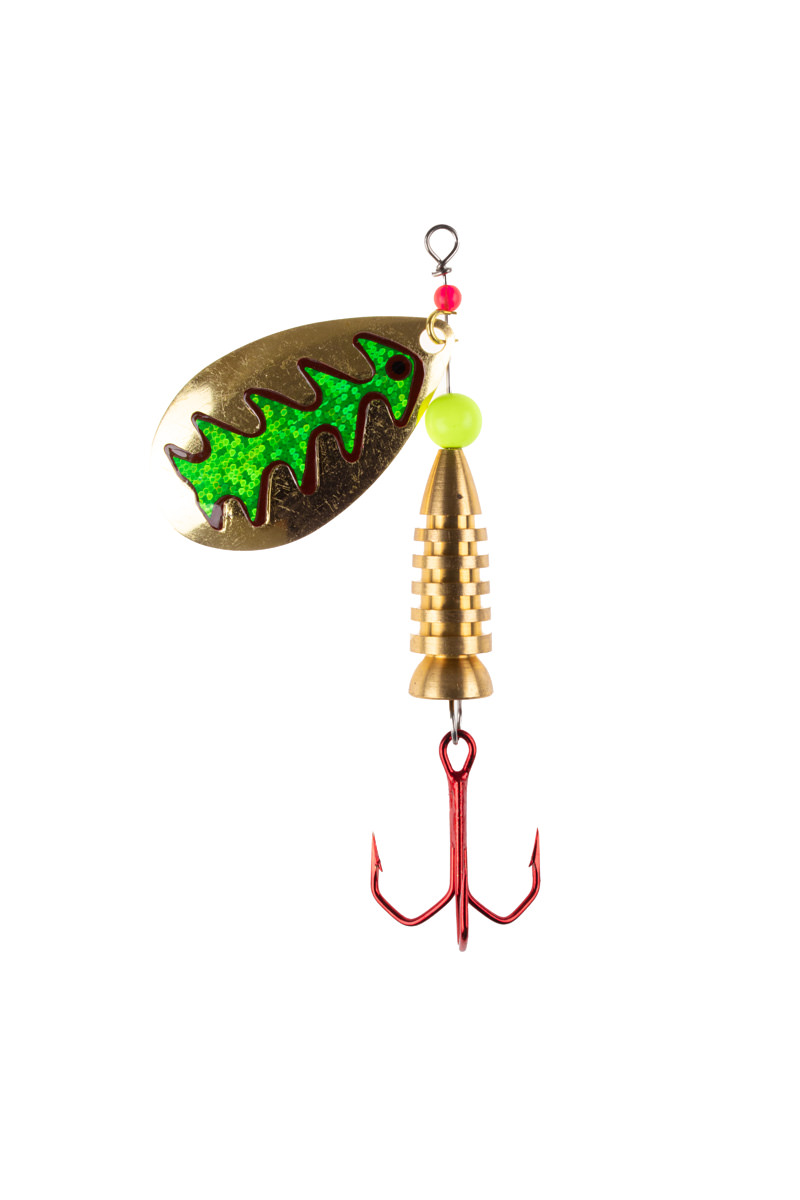 ProfiBlinker Prollex Weitwurf Spinner Tropfen / Gold mit Grün-Metallic-Dekor / Größe 3 / 7g 
