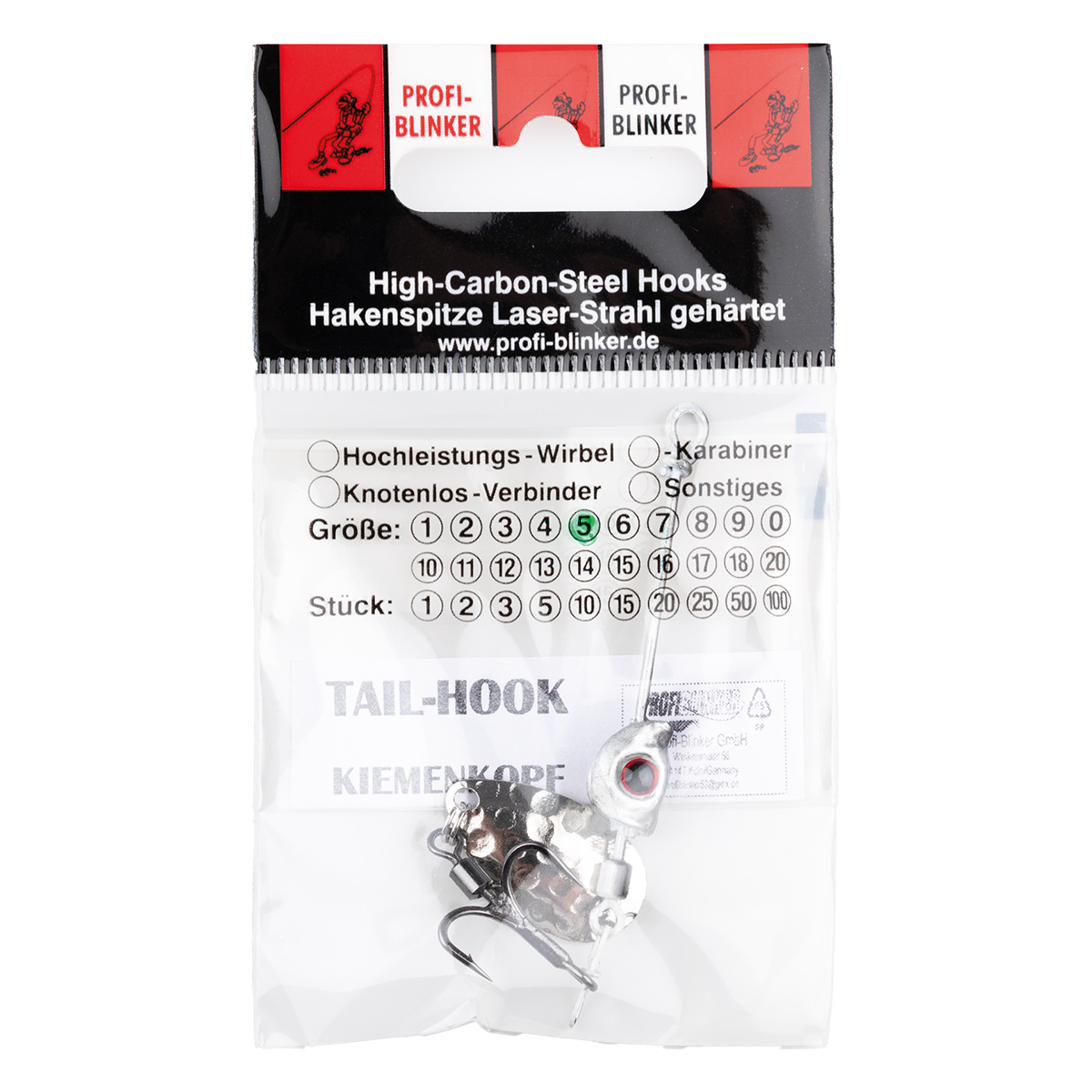 ProfiBlinker Tail-Hook Kiemenkopf Weißfisch 5 g / Wirbel-Drilling Titan mit Splintring / Spinnerblatt Tropfen Silber-Gehämmert / 1 Stück