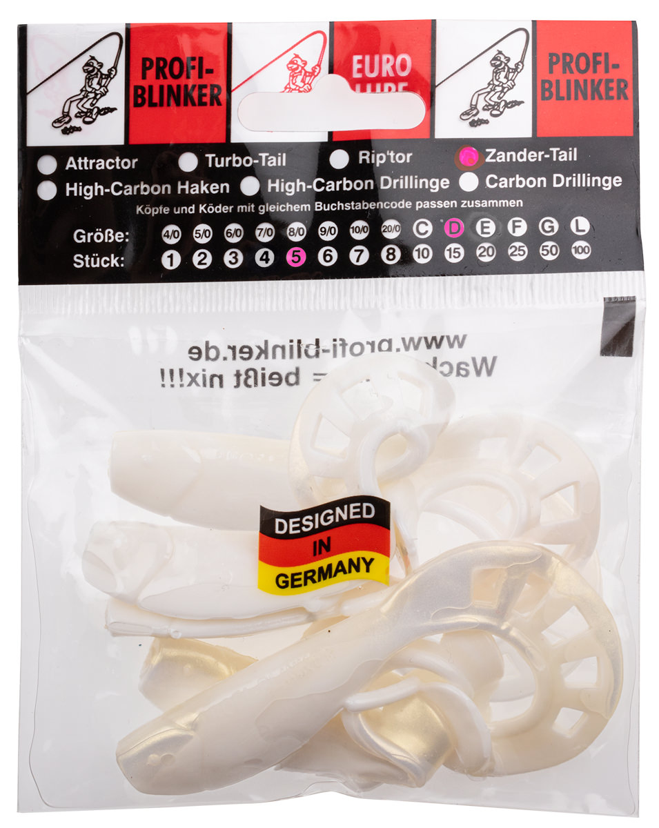 ProfiBlinker Zandertail Größe D 10cm Weiß / Grell-Weiß / 5er Pack 